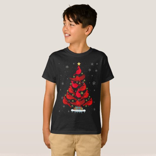 Santa Kardinalvogel Weihnachtsbaum Weihnachtslicht T-Shirt (Vorne ganz)