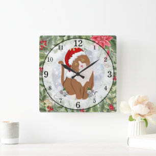 Santa-Katz & Elf-Mäuse Acryl-Uhr Quadratische Wanduhr