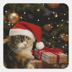 Santa Katze am Weihnachtsbaum Aufkleber