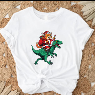Santa Katze reitet auf Dinosaurier T-Shirt