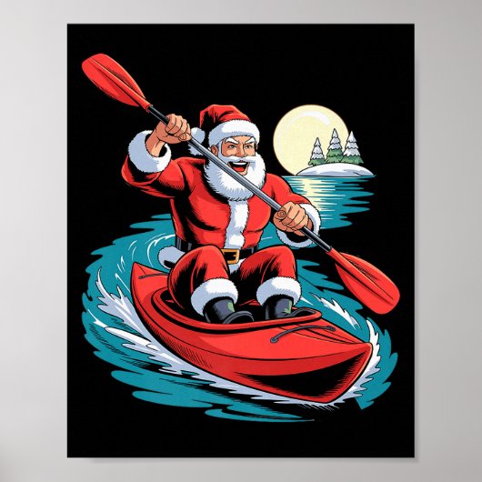 Santa Kayaking Lover Funny Holiday Christmas Xmas Poster (Vorne)