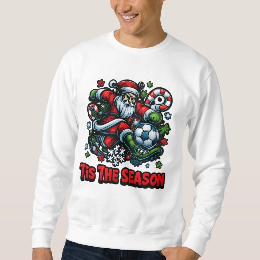 Santa Kicking Soccer Ball Weihnachtsfeiertag Sweatshirt (Vorderseite)