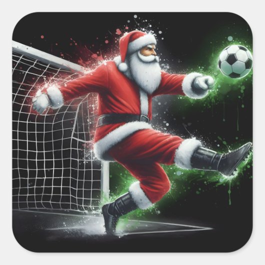 Santa Kicks ein Fußballball Weihnachten Quadratischer Aufkleber (Vorderseite)