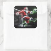 Santa Kicks ein Fußballball Weihnachten Quadratischer Aufkleber (Tasche)