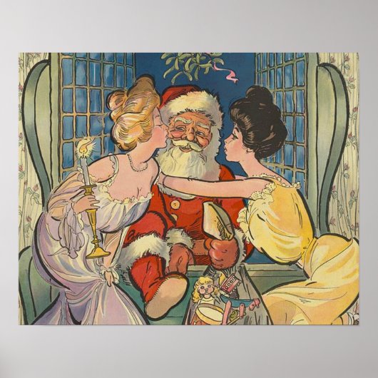 Santa Kisses Vintage Weihnachten Poster (Vorne)