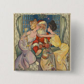 Santa Kissing Vintage Weihnachtskarte Button (Vorderseite)