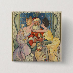 Santa Kissing Vintage Weihnachtskarte Button