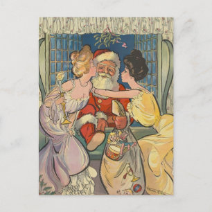 Santa Kissing Vintage Weihnachtskarte Feiertagspostkarte