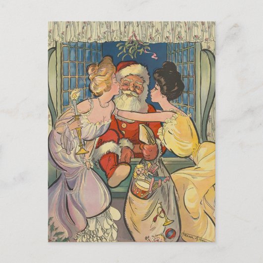 Santa Kissing Vintage Weihnachtskarte Feiertagspostkarte (Vorderseite)