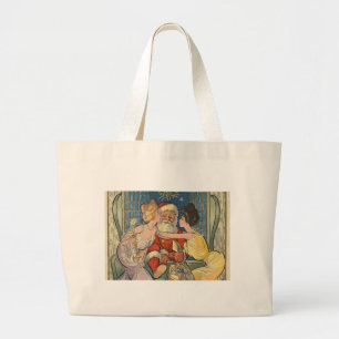 Santa Kissing Vintage Weihnachtskarte Jumbo Stoffbeutel