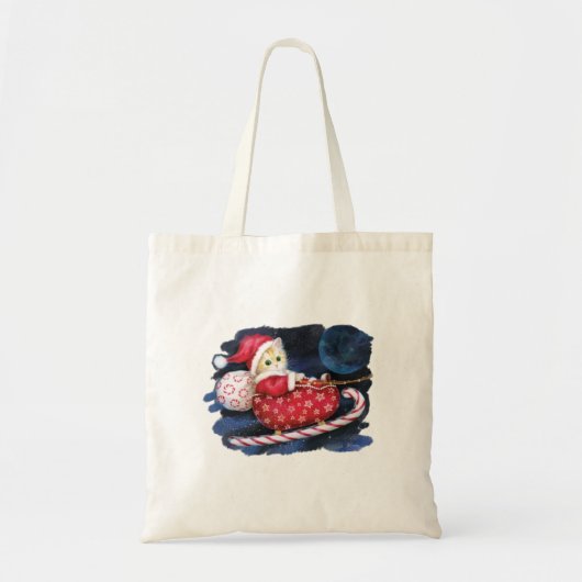 Santa Kitten in Sleigh Tote Bag - Adortable Ferien Tragetasche (Vorne)