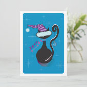 Santa Kitty Blue Einladung (Stehend Vorderseite)