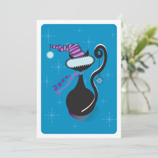 Santa Kitty Blue Einladung (Stehend Vorderseite)