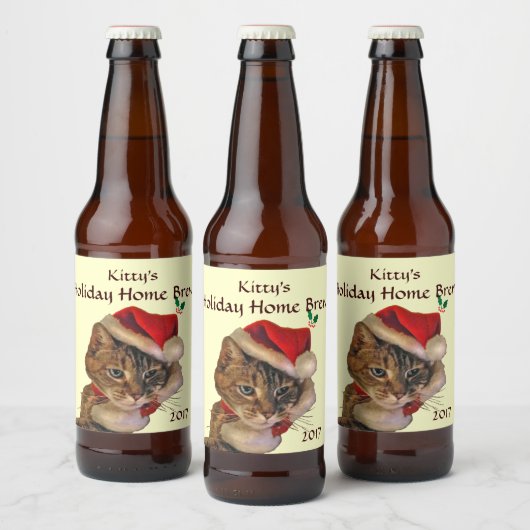 Santa Kitty Christmas Zuhause Brew Bierflaschenetikett (Flaschen)