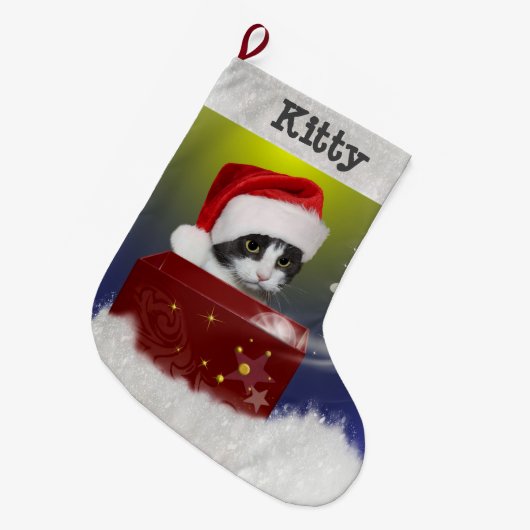 Santa Kitty Großer Weihnachtsstrumpf (Vorderansicht (hängend))