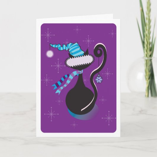 Santa Kitty Lila Card Feiertagskarte (Vorderseite)