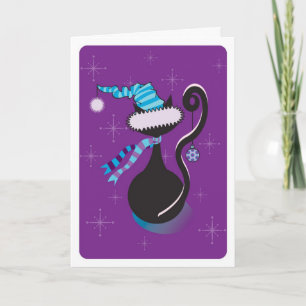Santa Kitty Lila Card Feiertagskarte