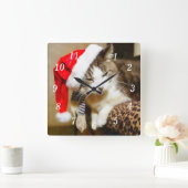 Santa Kitty Painterly Wall Clock Quadratische Wanduhr (Zuhause)