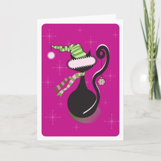 Santa Kitty Pink Card Feiertagskarte (Vorderseite)