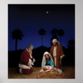 Santa Kneeling an der Geburt Poster (Vorne)