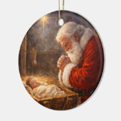 Santa Kneeling at the Manger Nativity Keramik Ornament (Links)