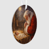 Santa Kneeling at the Manger Nativity Ornament (Vorderseite)