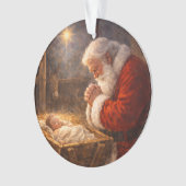 Santa Kneeling at the Manger Nativity Ornament (Vorderseite)