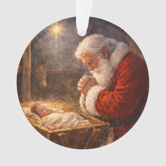 Santa Kneeling at the Manger Nativity Ornament (Vorderseite)