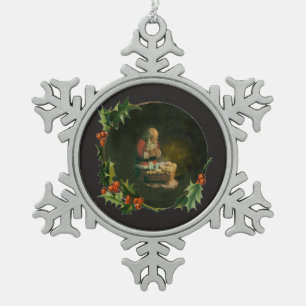 Santa Kneeling bei der Zierornament Schneeflocken Zinn-Ornament