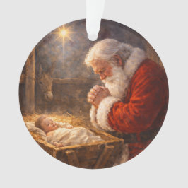 Santa kniet an der Krippe Weihnachtsdarstellung Ornament
