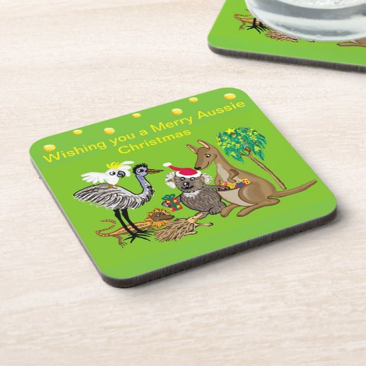 Santa koala gibt Aussie Weihnachtsgeschenke Getränkeuntersetzer (Linke Seite)