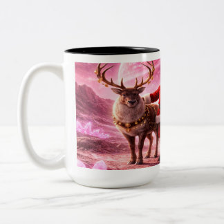 Santa kommt auf dem rosa Planeten an Zweifarbige Tasse