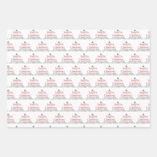 Santa kommt aus einem Set von 3 Flachblatt-Papier Geschenkpapier Set (Vorderseite)