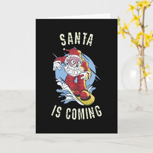 Santa kommt mit dem Snowboard Karte (Gelbe Blume)