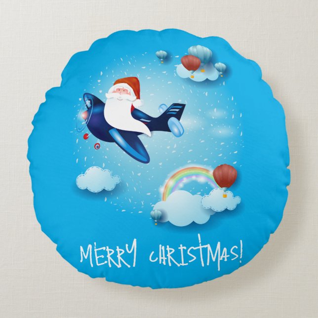 Santa kommt rundes kissen (Vorderseite)