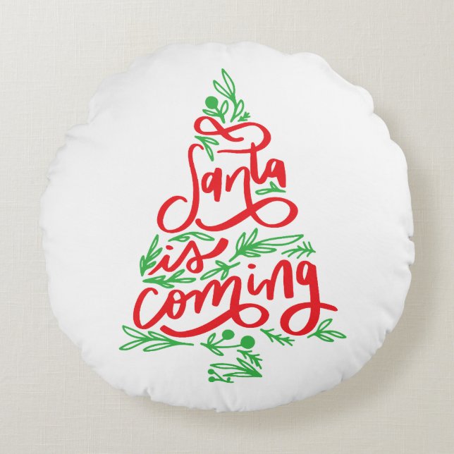 Santa kommt rundes kissen (Vorderseite)
