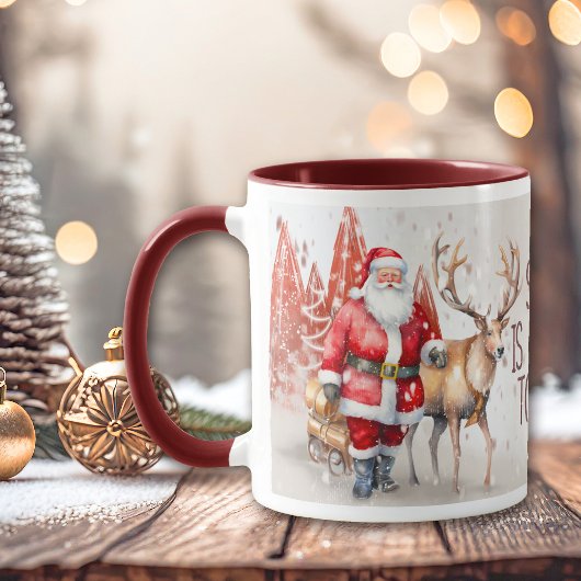 Santa kommt zu Rentierkindern Tasse
