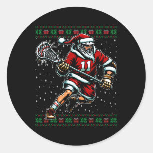 Santa Lacrosse Ugly Christmas Sweater Runder Aufkleber