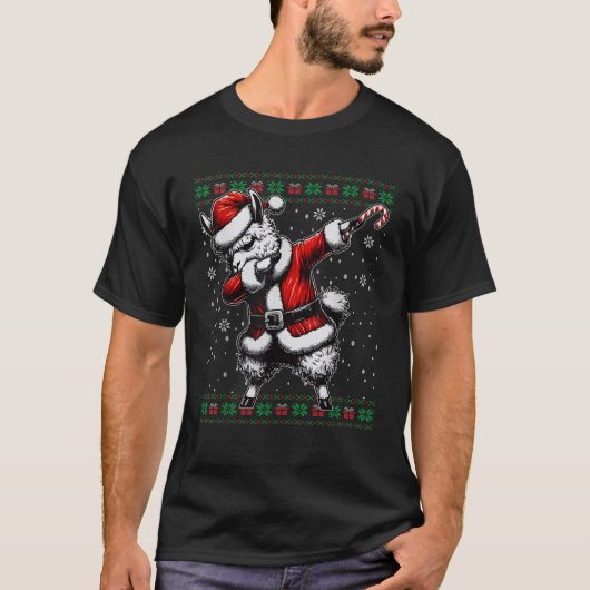 Santa Lama Dabbing Ugly Christmas Sweater T-Shirt (Vorderseite)