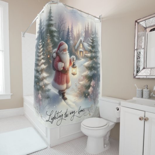 Santa Lantern Walk Winter Hütte Szene Duschvorhang (Beispiel)