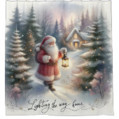 Santa Lantern Walk Winter Hütte Szene Duschvorhang (Vorderseite)