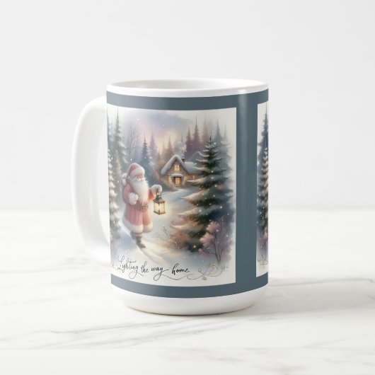 Santa Lantern Walk Winter Hütte Szene Kaffeetasse (Vorderseite Links)