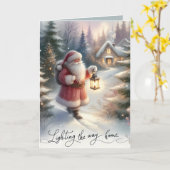 Santa Lantern Walk Winter Hütte Szene Karte (Gelbe Blume)