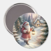 Santa Lantern Walk Winter Hütte Szene Magnet (Vorderseite/Rückseite)