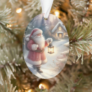 Santa Lantern Walk Winter Hütte Szene Ornament