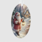 Santa Lantern Walk Winter Hütte Szene Ornament (Vorderseite)