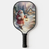 Santa Lantern Walk Winter Hütte Szene Pickleball Schläger (Vorderseite)