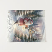 Santa Lantern Walk Winter Hütte Szene Wandteppich (Vorderseite (Horizontal))