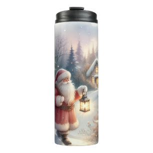 Santa-Laternenweg Winter Cottage Szene Thermosbecher