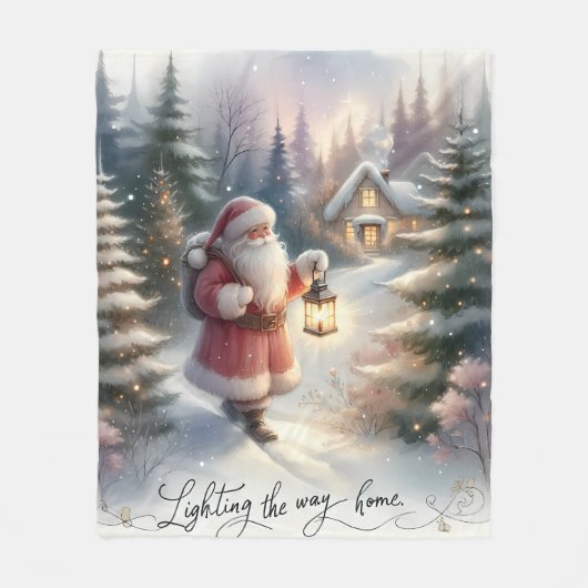 Santa-Laternenweg-Winterhäuschen-Szene Fleecedecke (Vorderseite)